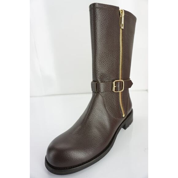 Jimmy Choo Durum Brown Leather Gold Side Zip Biker Boot SZ 40 10 NIB Moto $1095 - Picture 3 of 12